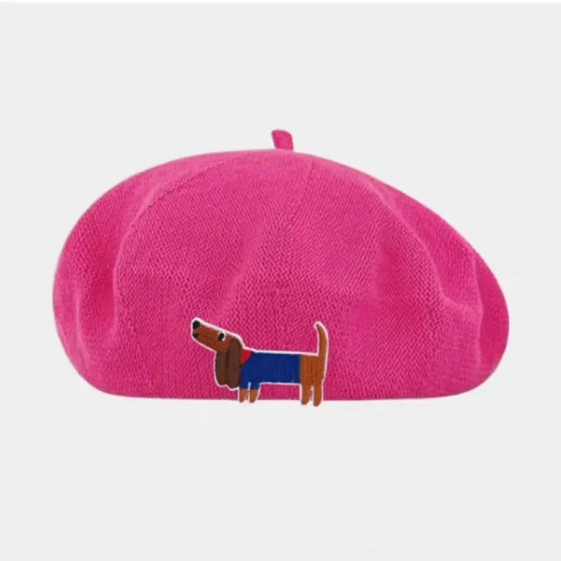 Embroidered Dachshund beret hat