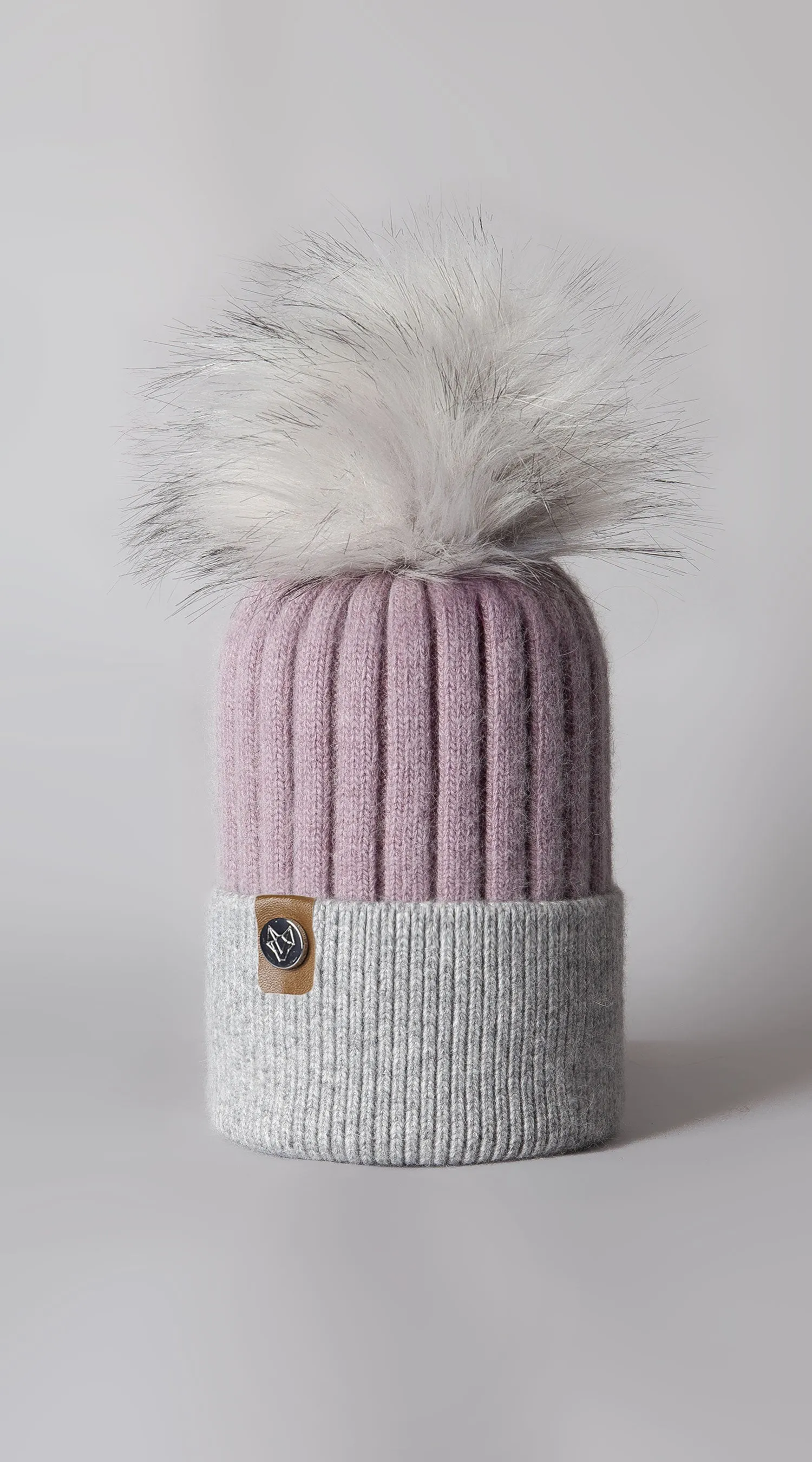 Faux Harley Pom Pom Hat - Mauve /Grey