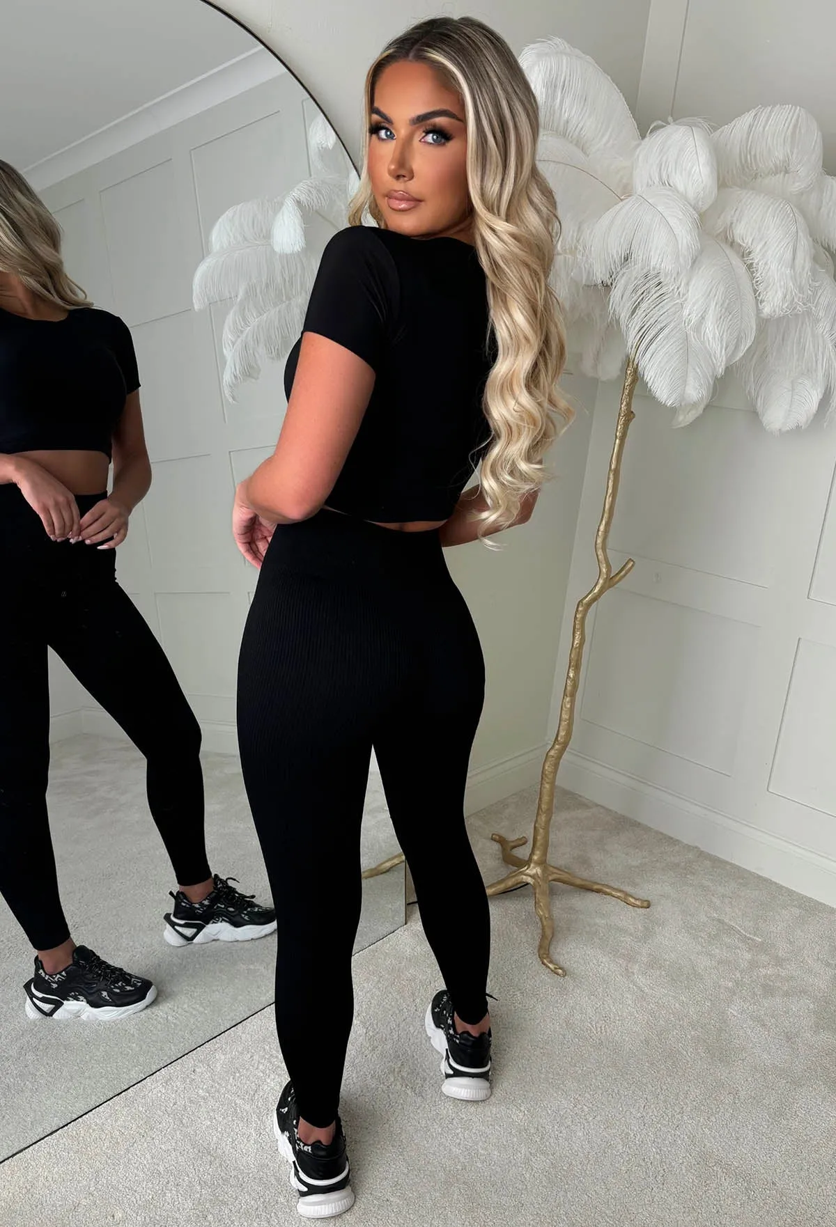 Feeling Cute Black Ribbed Leggings