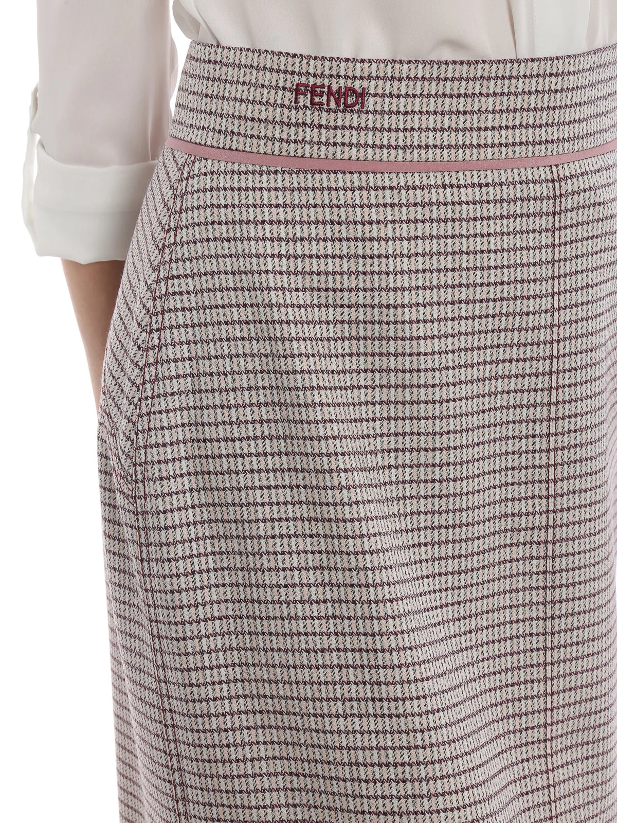 Fendi Micro Check Wool Midi Skirt