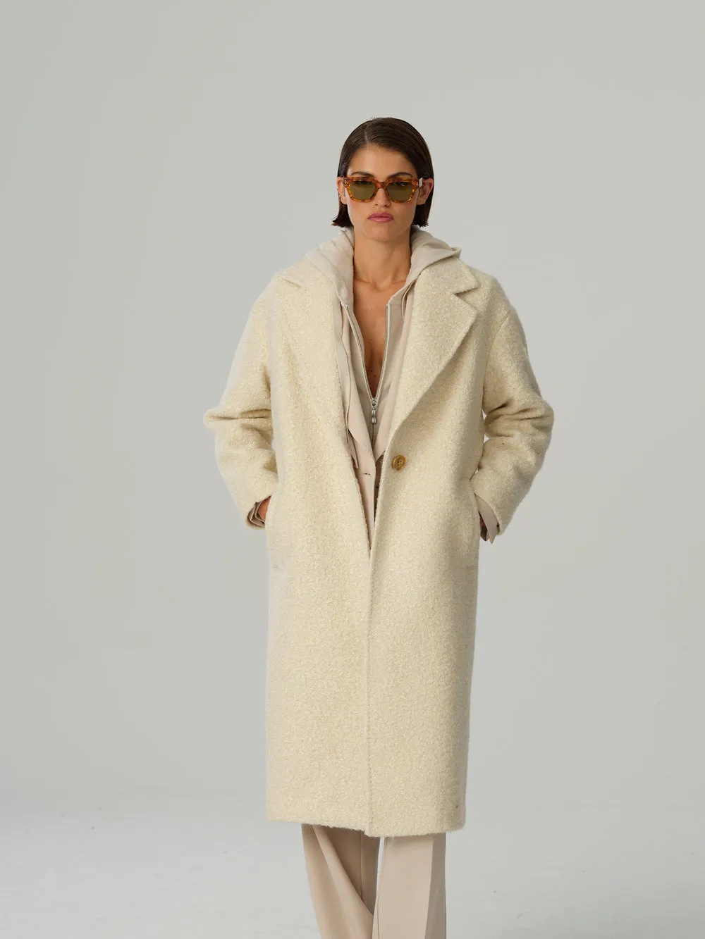 FIDEN SHEARLING INSPIRED COAT - OFF WHITE