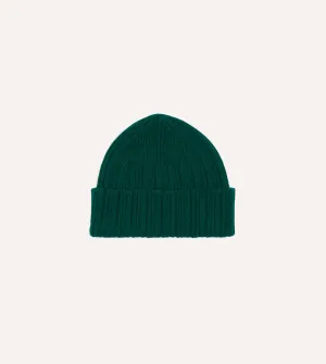 Forest Green Angora Lambswool Ribbed Knit Cap