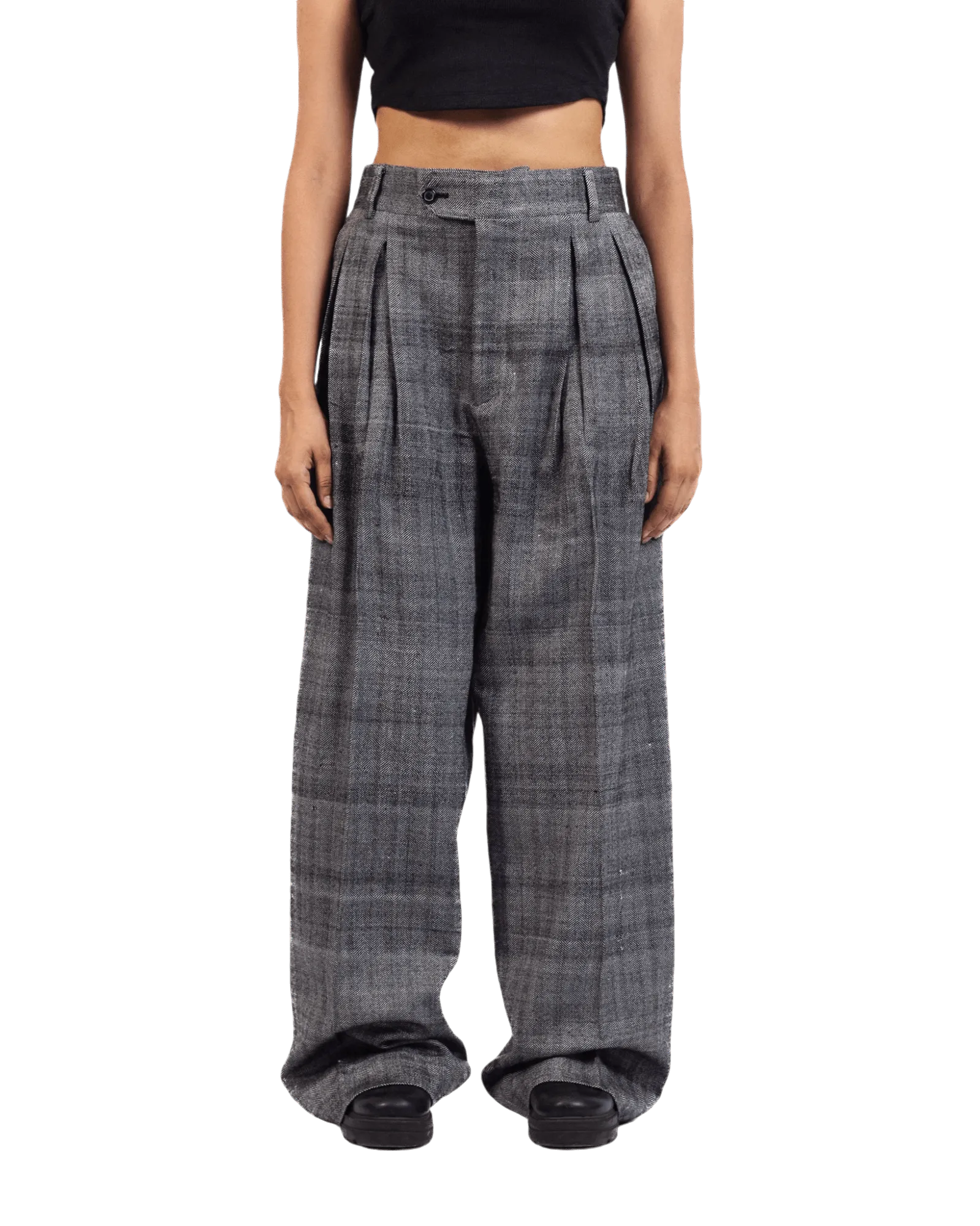 GREY TWEED DOUBLE-PLEATED TROUSERS