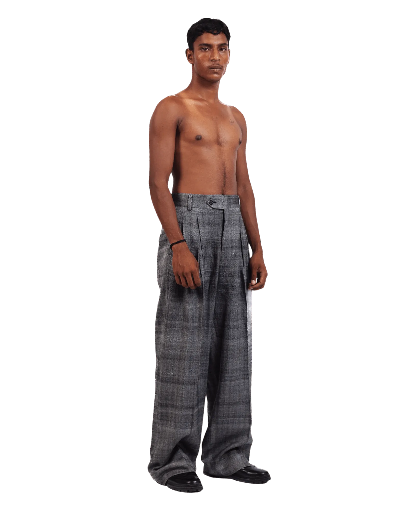 GREY TWEED DOUBLE-PLEATED TROUSERS