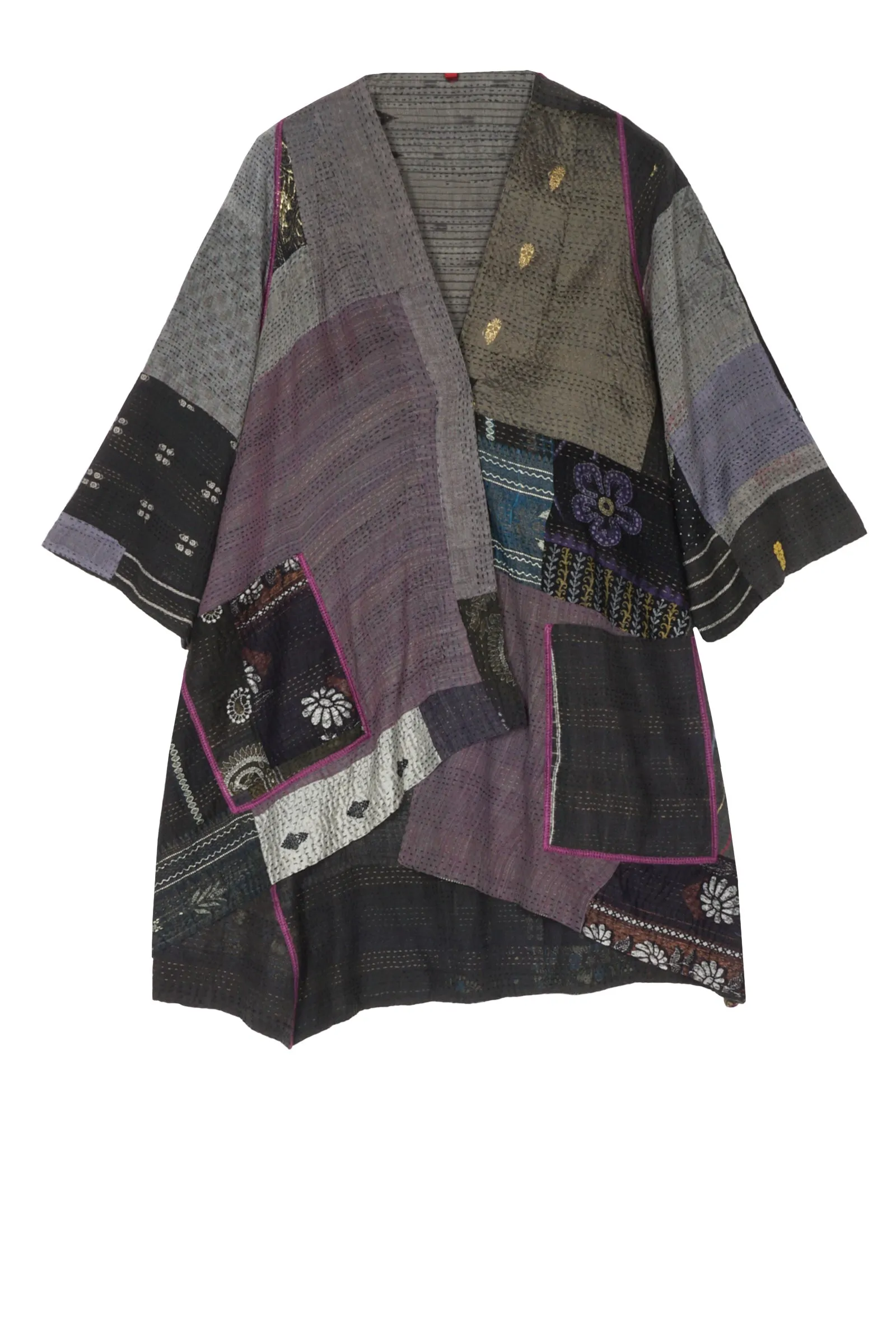 HAND PAINTED RALLI KANTHA WRAP JKT - gp2031-gry -