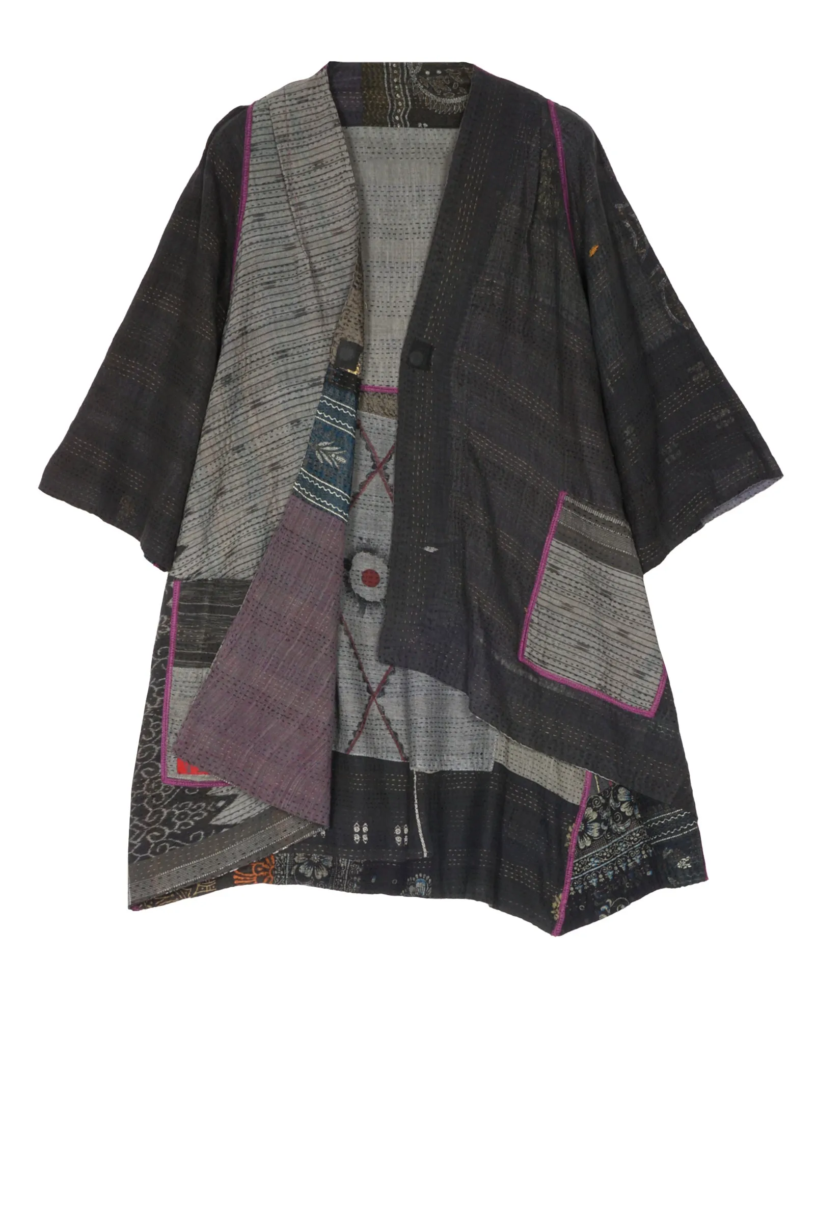 HAND PAINTED RALLI KANTHA WRAP JKT - gp2031-gry -