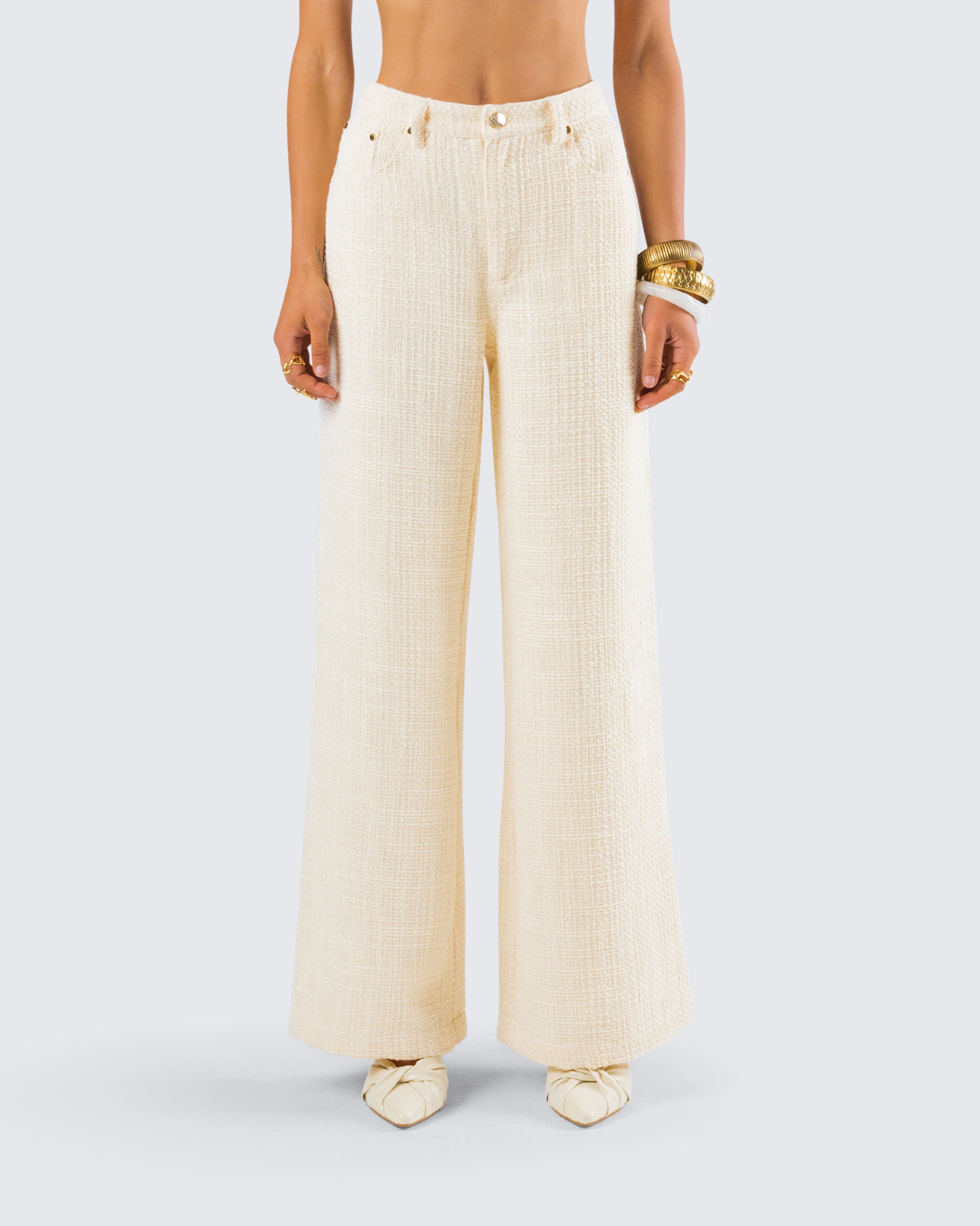 Havanah Ivory Tweed Mid Rise Pant