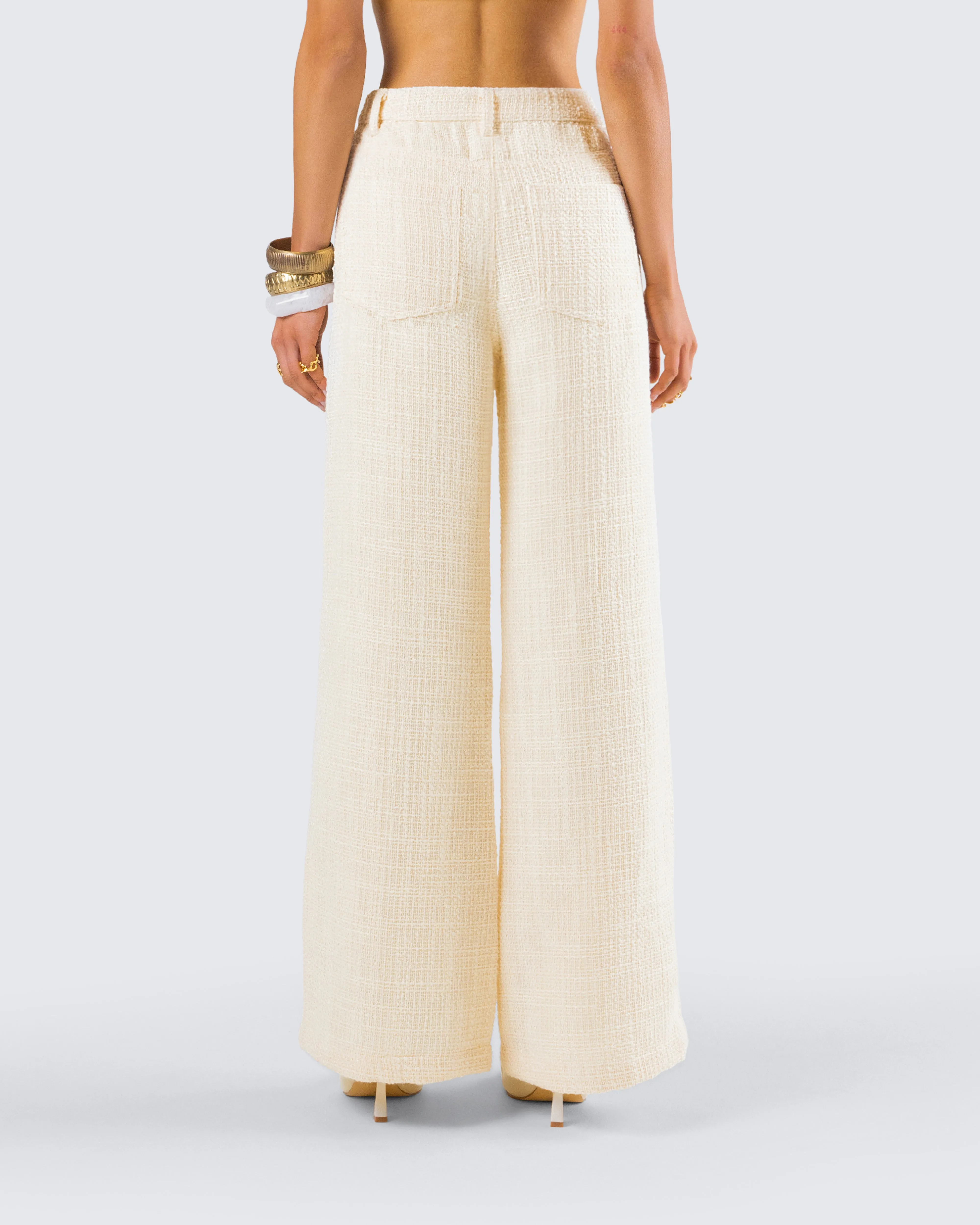 Havanah Ivory Tweed Mid Rise Pant