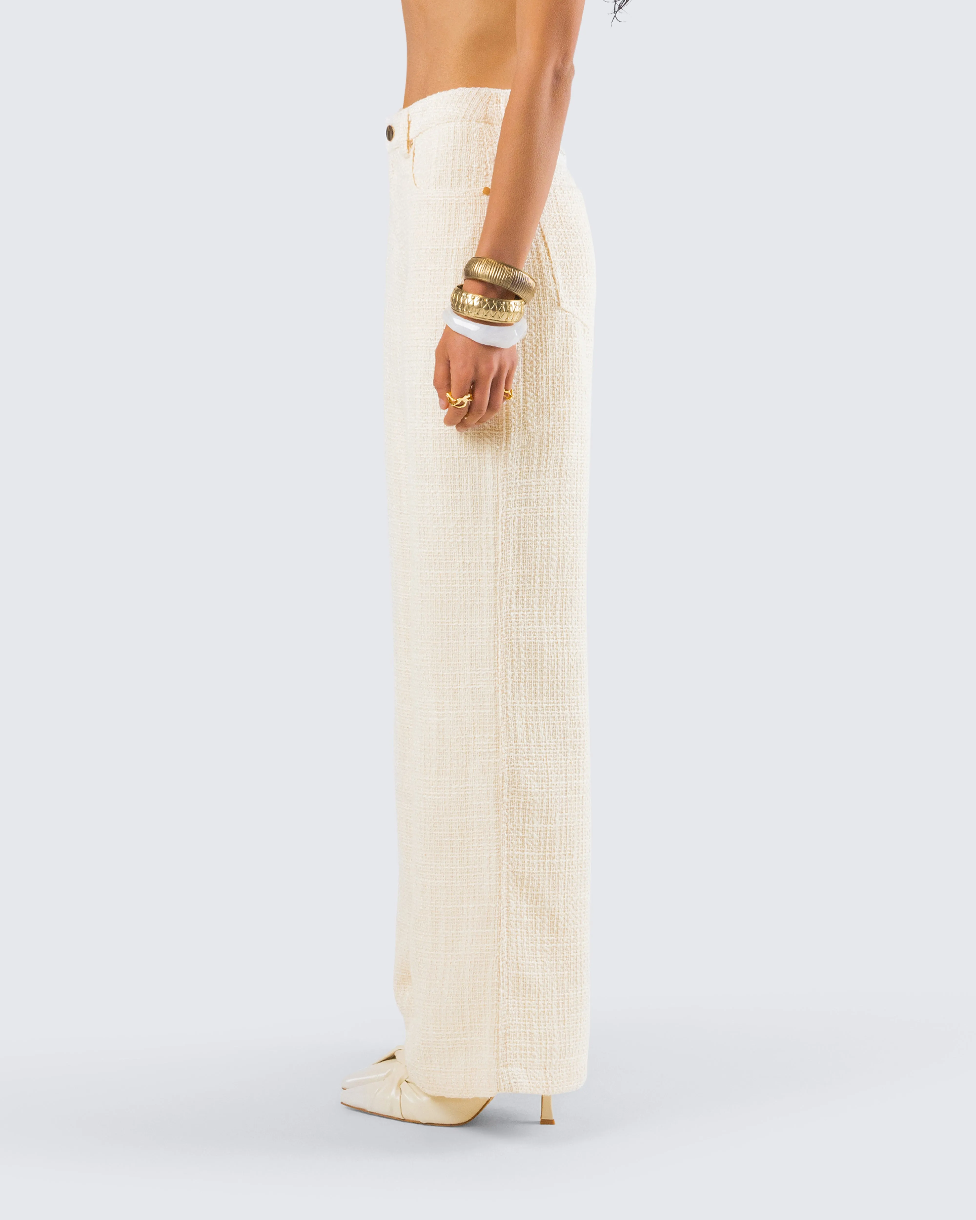 Havanah Ivory Tweed Mid Rise Pant