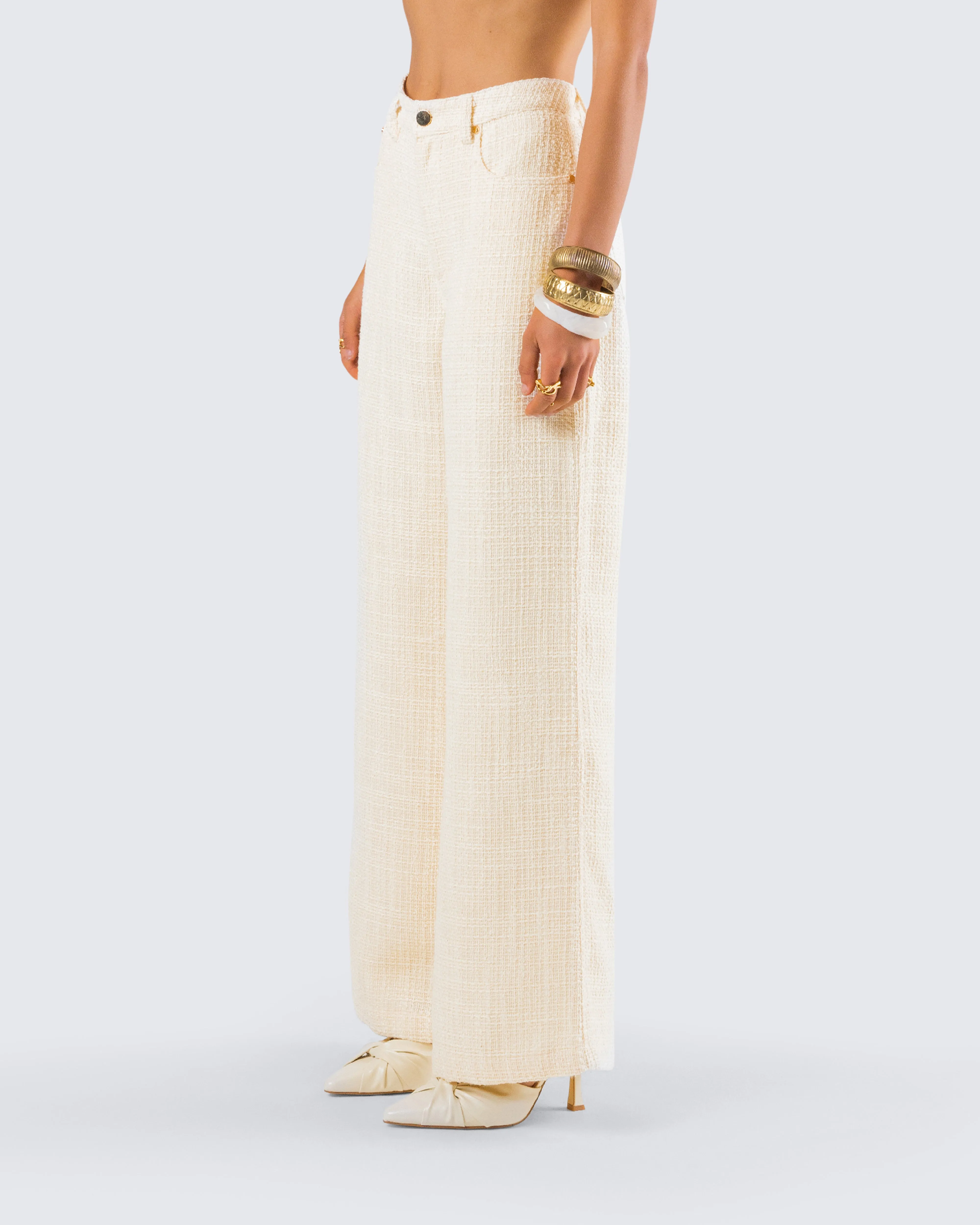 Havanah Ivory Tweed Mid Rise Pant