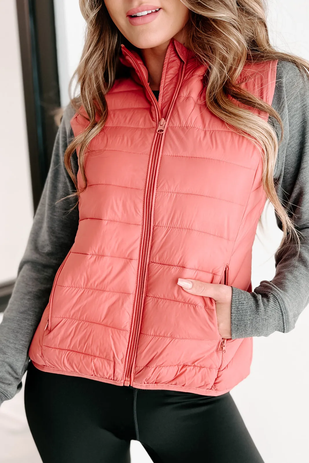 Headed For The Snow Hooded Puffer Vest (Rose)