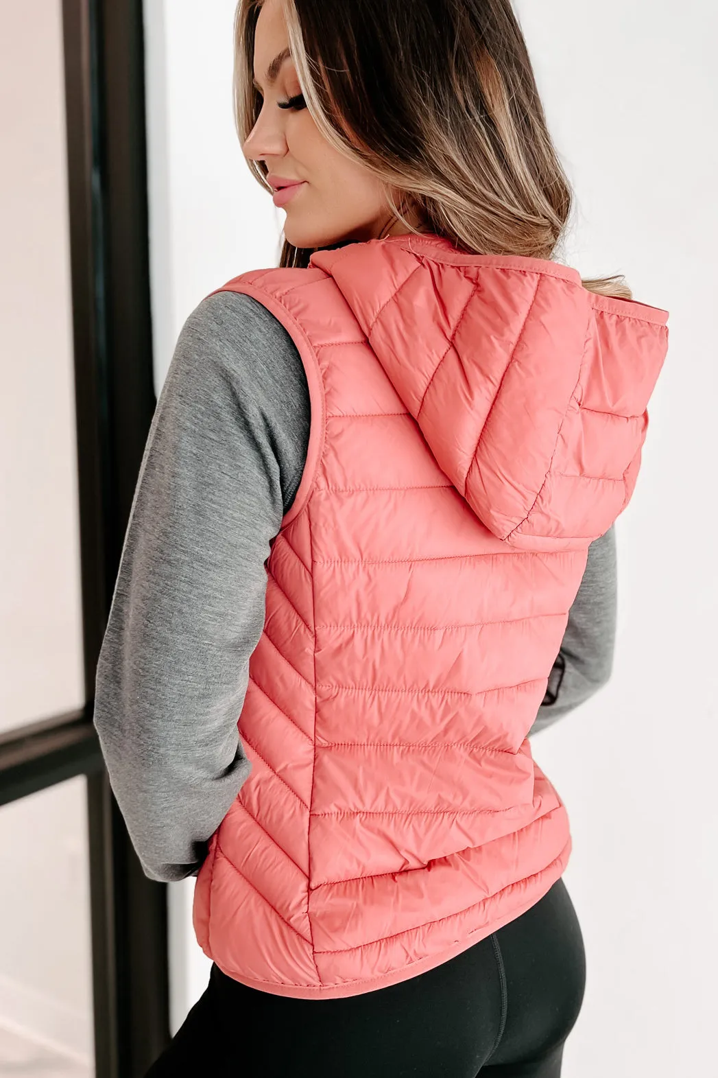 Headed For The Snow Hooded Puffer Vest (Rose)