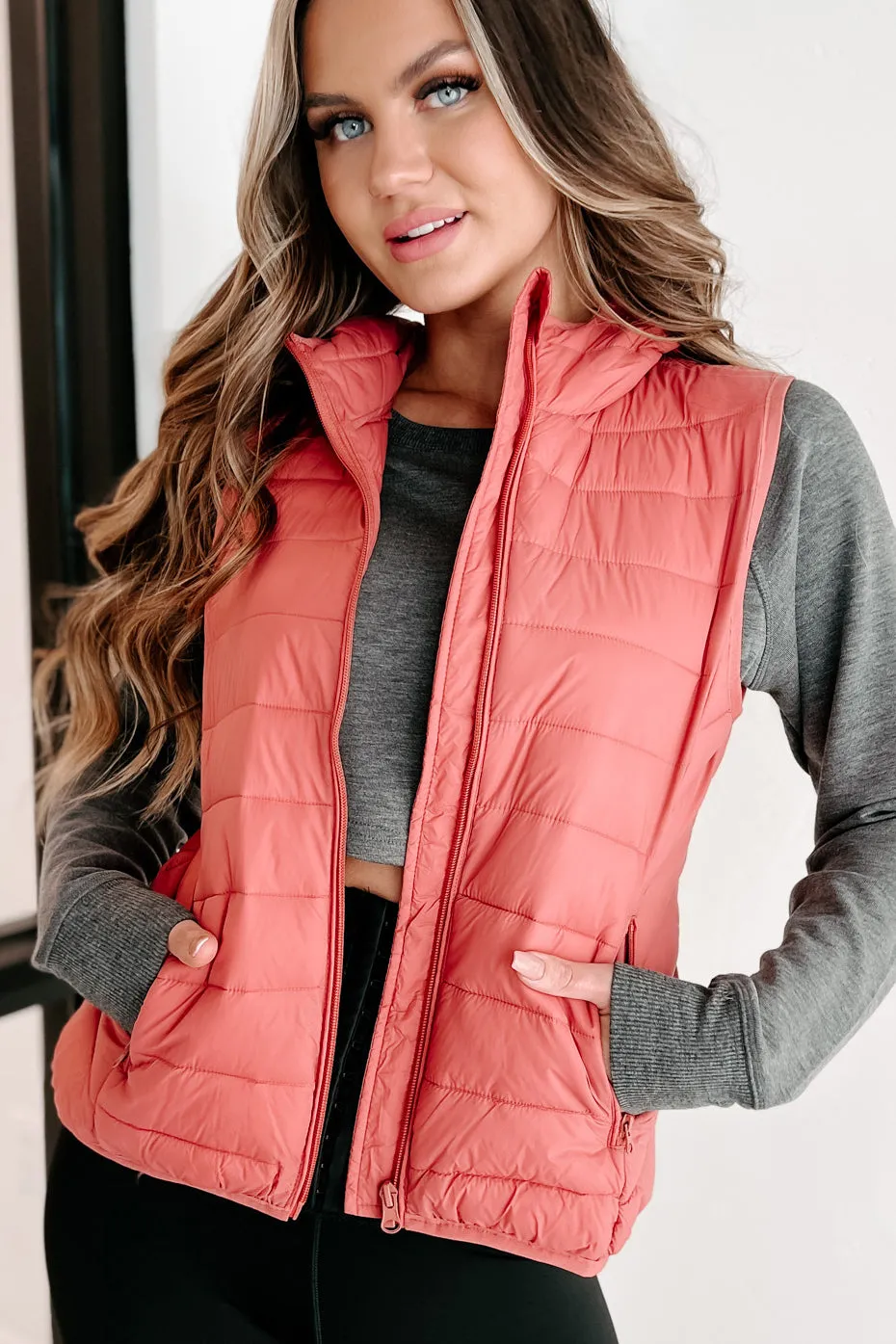 Headed For The Snow Hooded Puffer Vest (Rose)