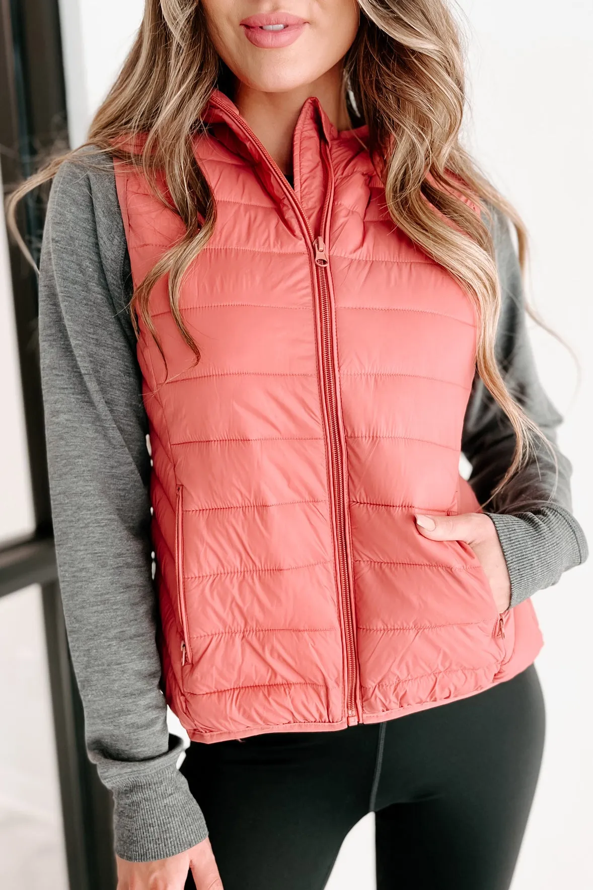 Headed For The Snow Hooded Puffer Vest (Rose)