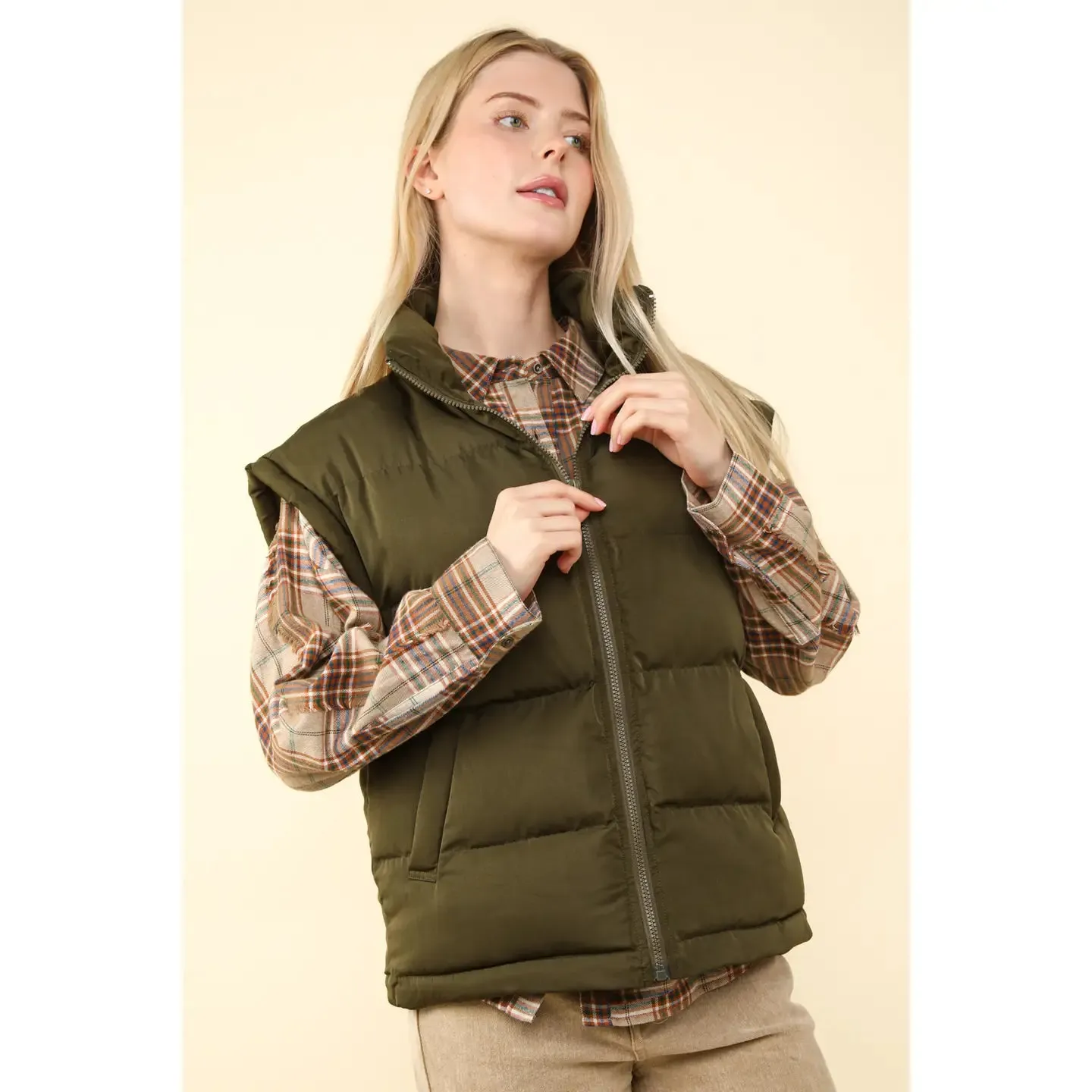 It's Like That Olive Puffer Vest