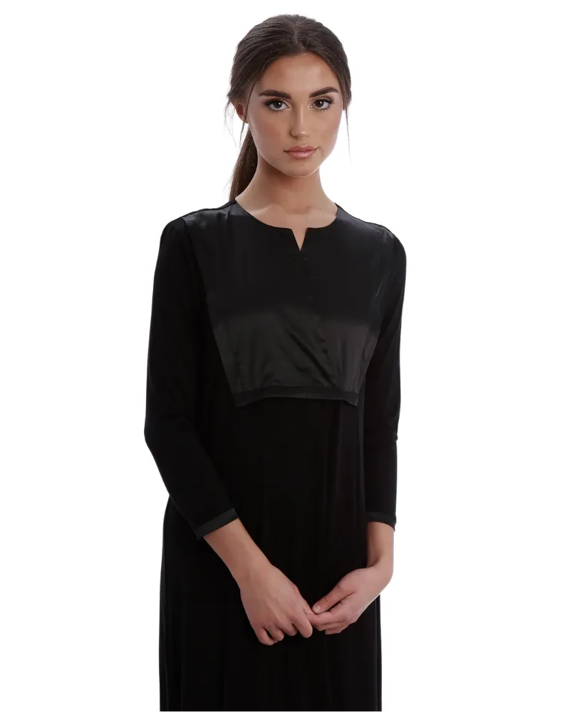 Josephine Black Satin Nursing Nightgown & Cardigan Set