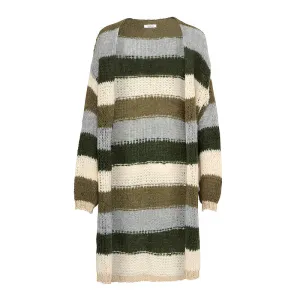 Kala Cardigan Long - Army/Beige Stripes