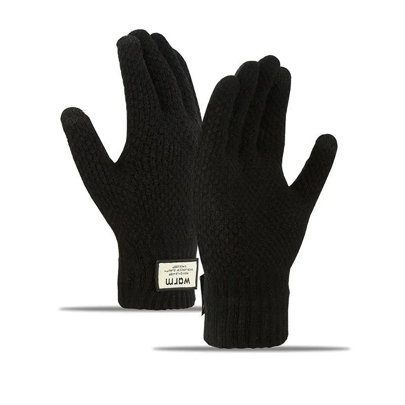 Knitted Wool Gloves Non-slip Five-finger Plus Velvet Finger Touch Screen Gloves For Men And Women Autumn And Winter Korean Version Of Thick Warm Cycling Gloves