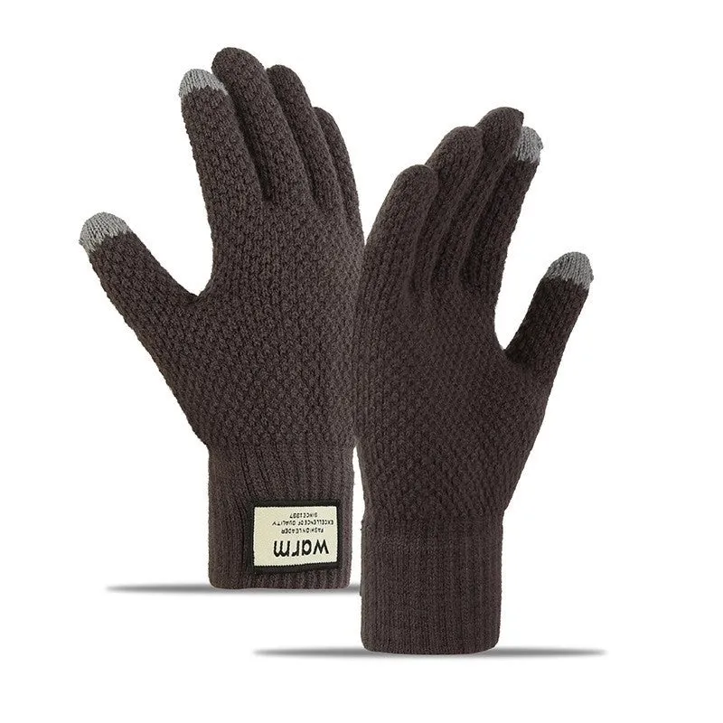 Knitted Wool Gloves Non-slip Five-finger Plus Velvet Finger Touch Screen Gloves For Men And Women Autumn And Winter Korean Version Of Thick Warm Cycling Gloves