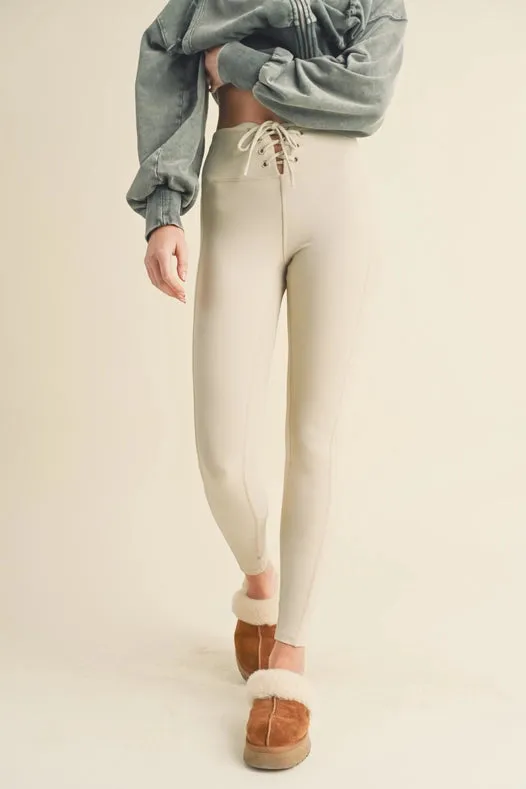 Lace Up Leggings Light Grey