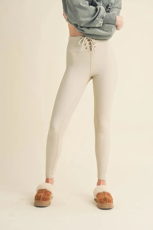 Lace Up Leggings Light Grey