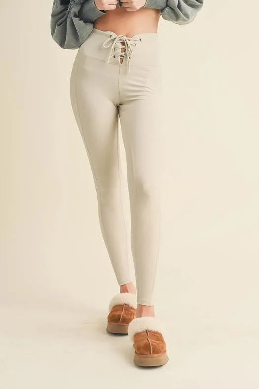 Lace Up Leggings Light Grey