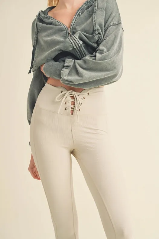 Lace Up Leggings Light Grey