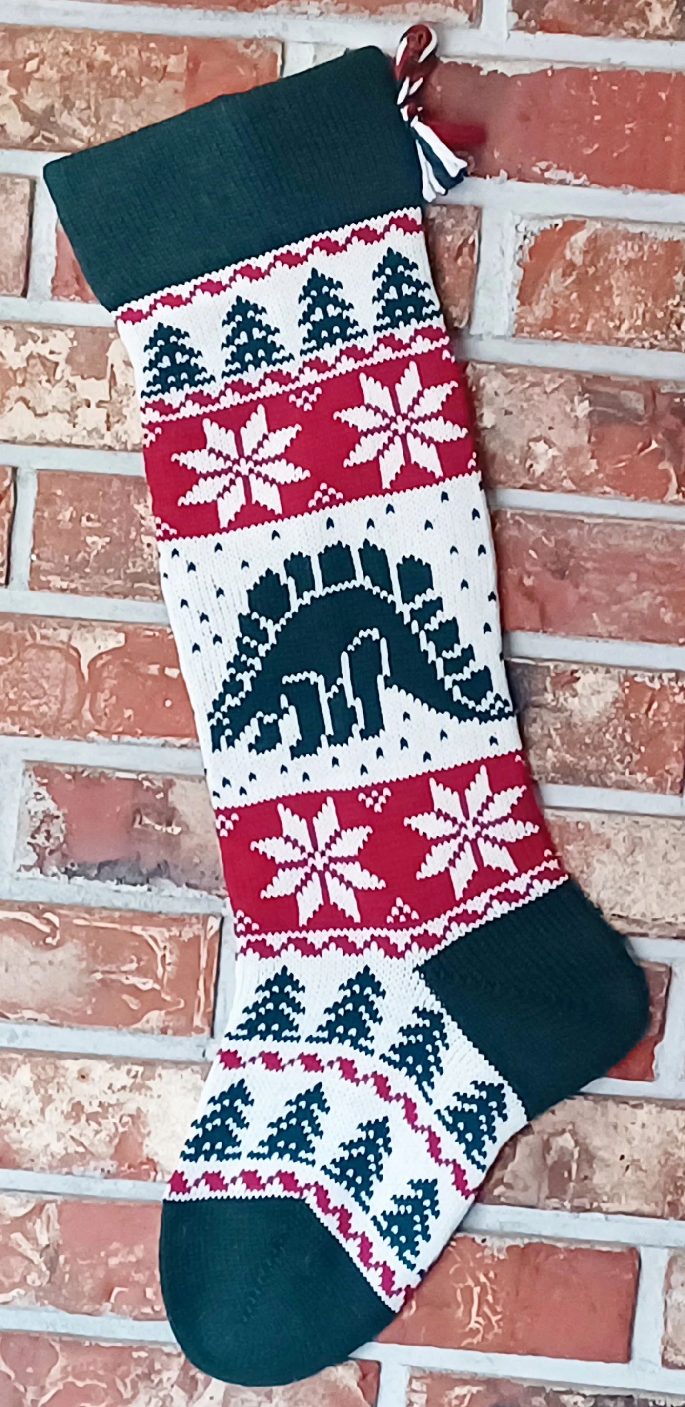 Large Knit Personalizable Wool Dinosaur Christmas Stockings - Matching Dinosaur Christmas Stockings