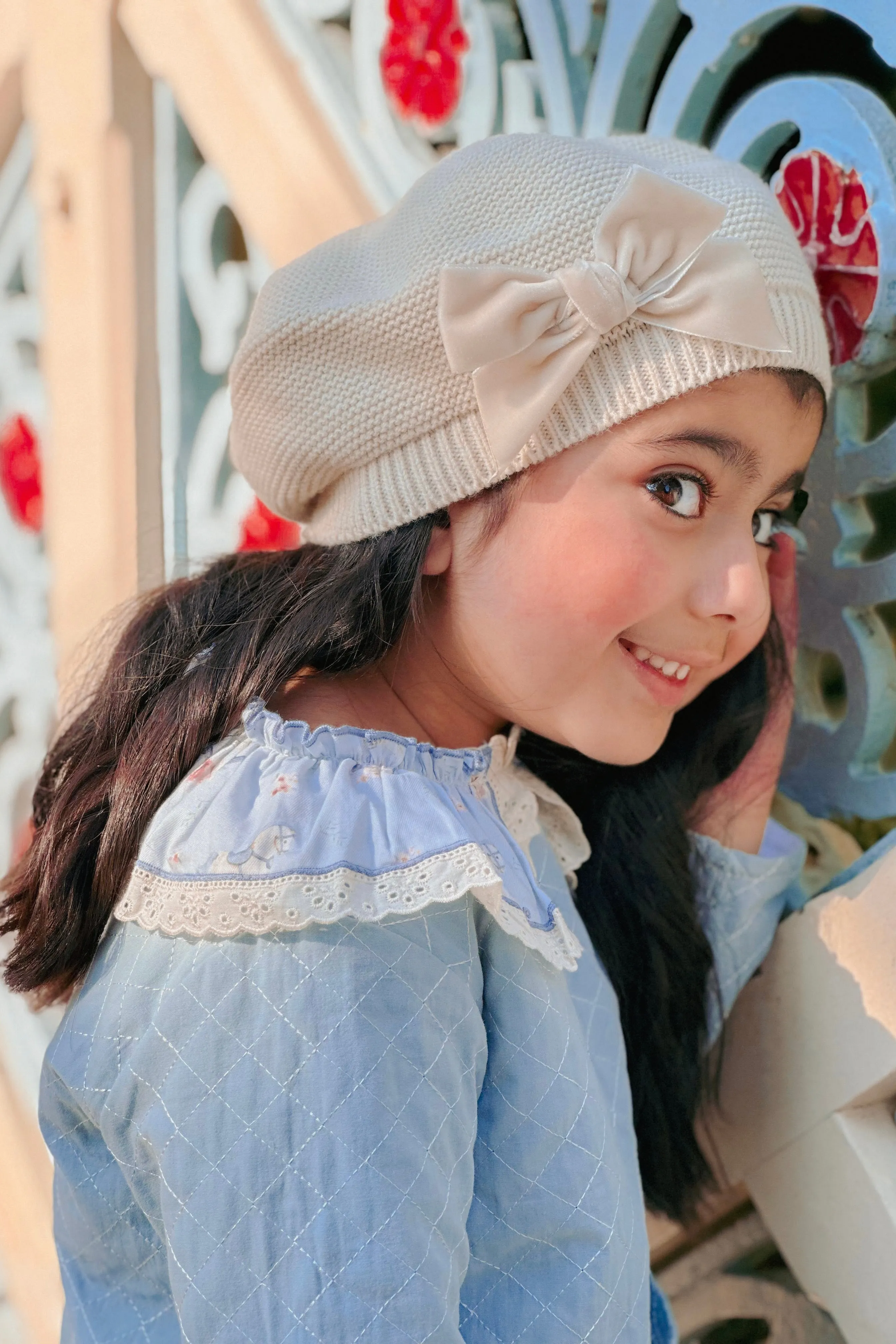 Linen Velvet Bow Beret