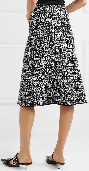 Logo Intarsia Knit Midi Skirt