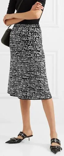 Logo Intarsia Knit Midi Skirt