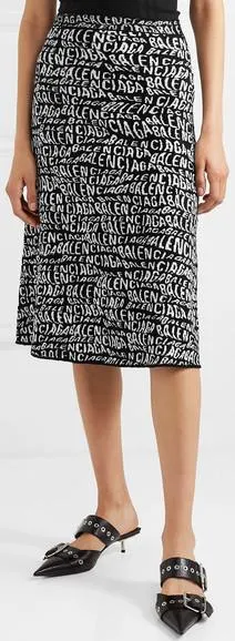 Logo Intarsia Knit Midi Skirt