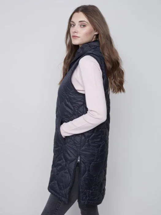 Long Quilted Puffer Vest with Hood