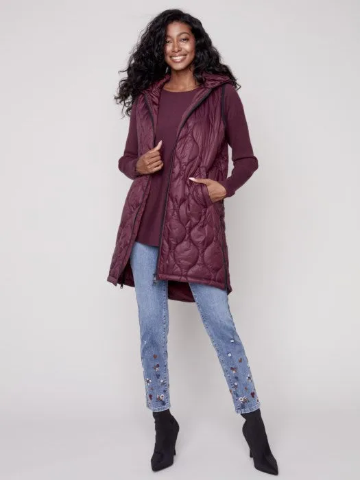 Long Quilted Puffer Vest with Hood