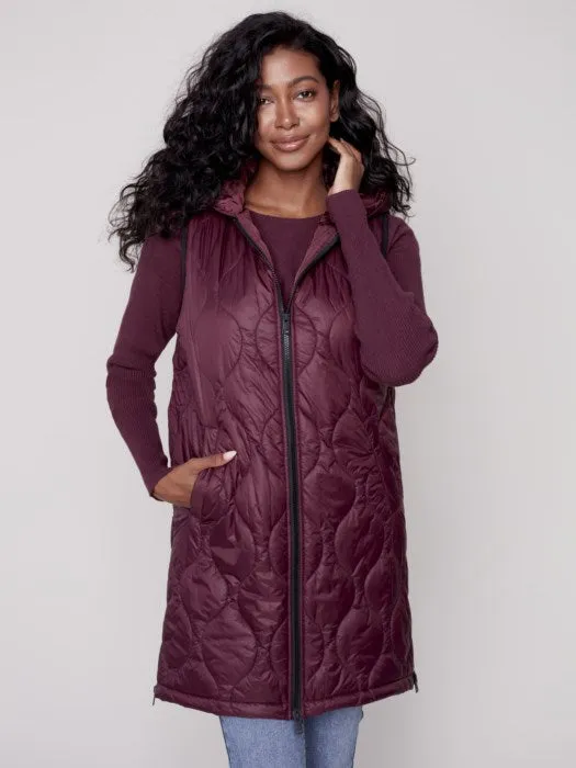 Long Quilted Puffer Vest with Hood