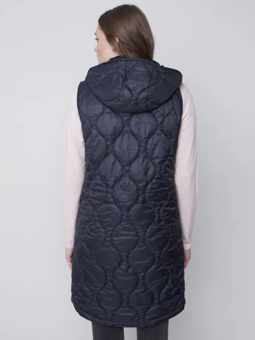 Long Quilted Puffer Vest with Hood