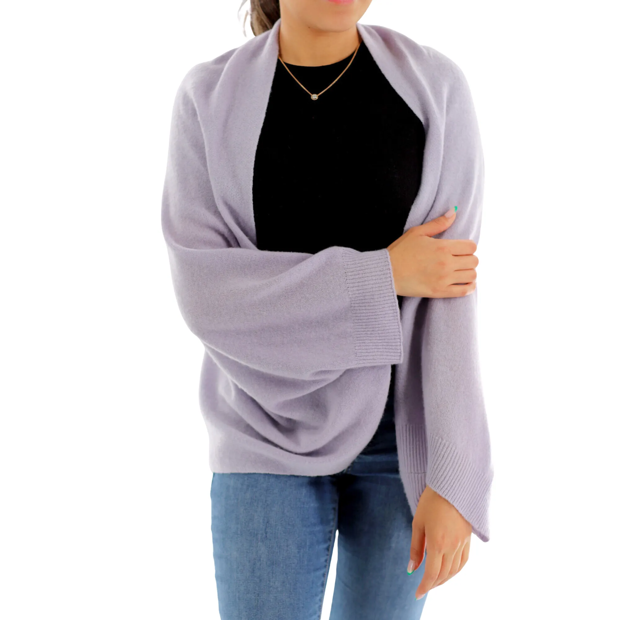 Luxe Soft Cashmere/Wool Blend Cocoon Shawl - Lavender - One Size