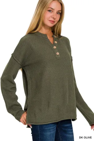 Malibu 4 button henley sweater tw-2326 dark olive