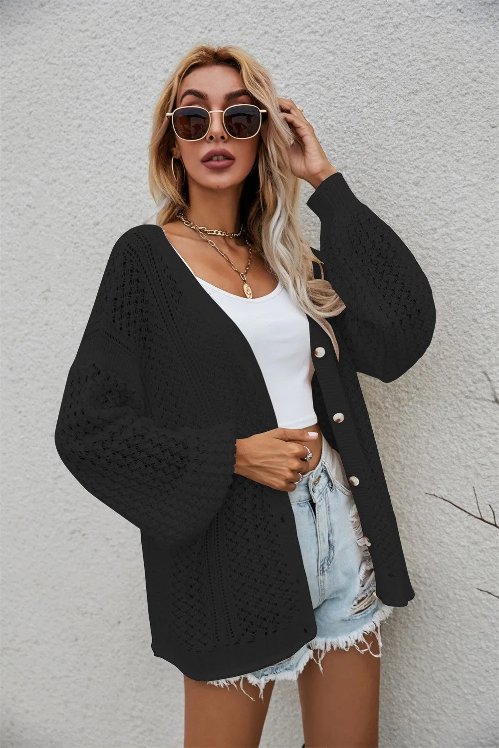 Mark My Words Knit V-Neck Dropped Shoulder Cardigan