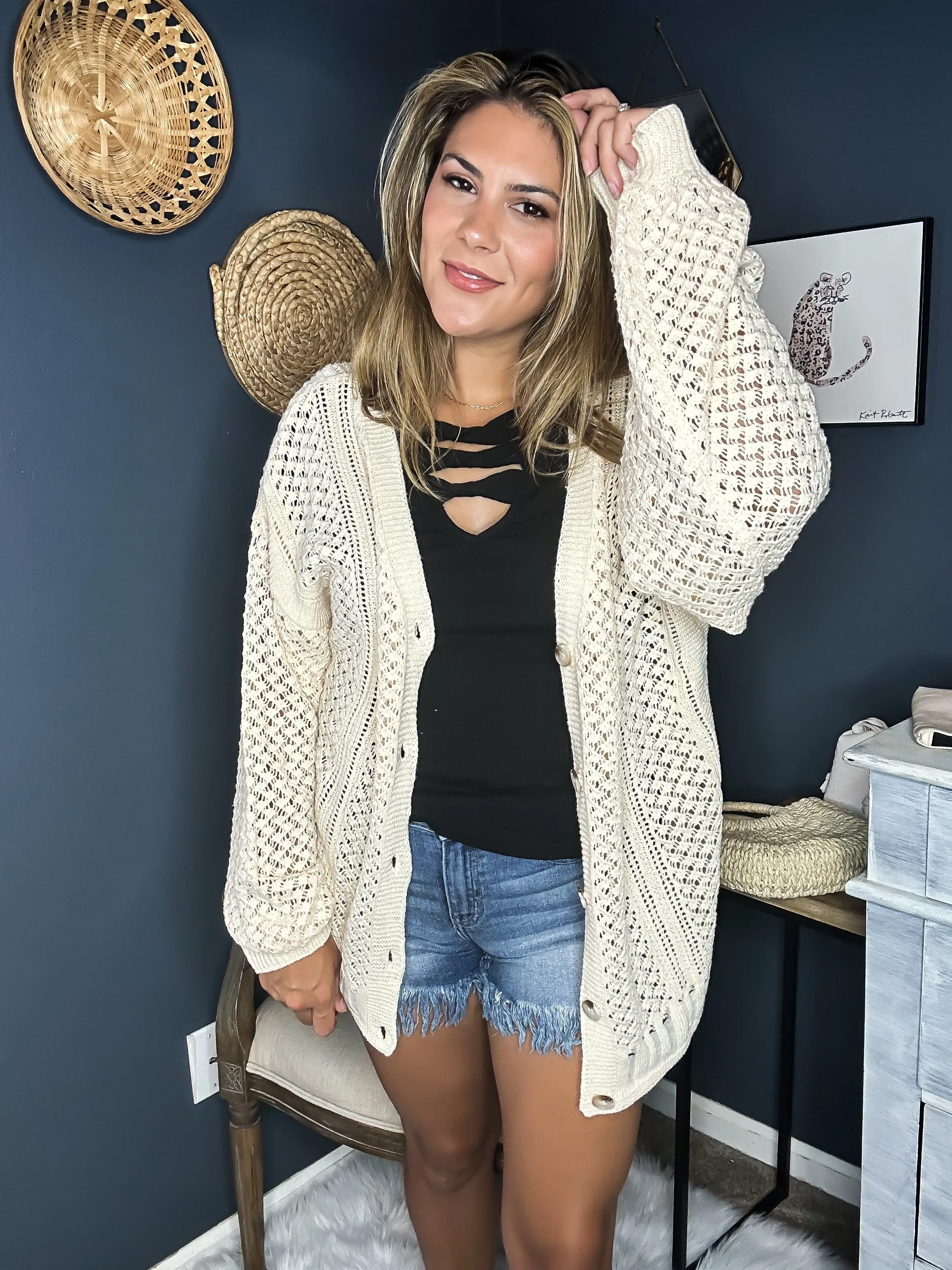 Mark My Words Knit V-Neck Dropped Shoulder Cardigan