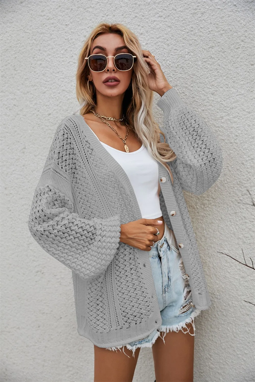 Mark My Words Knit V-Neck Dropped Shoulder Cardigan