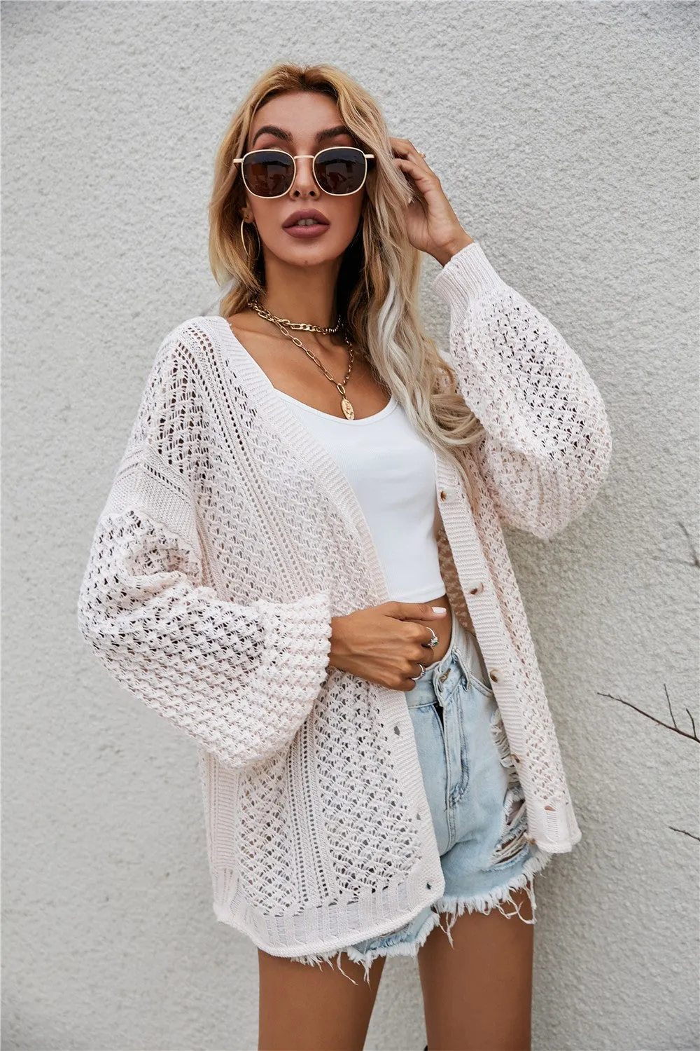 Mark My Words Knit V-Neck Dropped Shoulder Cardigan