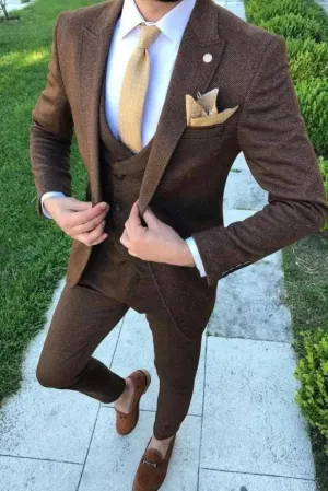 Men tweed brown suit, tweed wedding Suit, 3 Piece suit, wedding suits, Men Dinner suits, Groom men winter Suits, Men slim fit suits