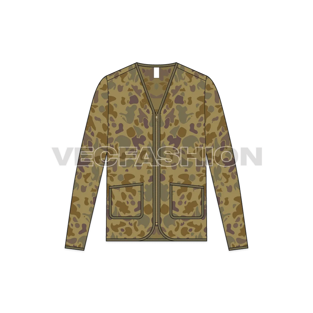 Mens Oversized Camo Cardigan Vector Sketch