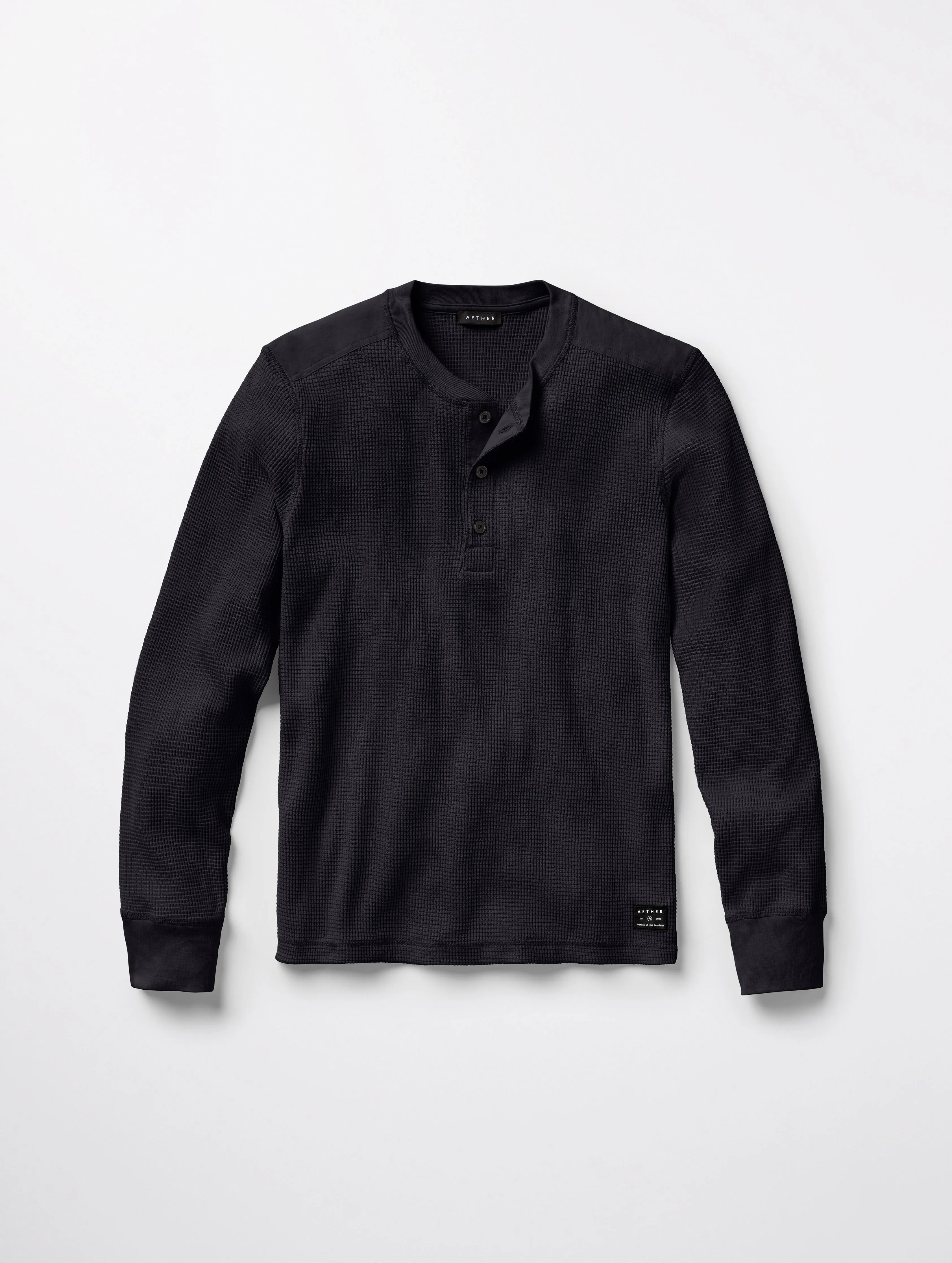 Milford Waffle Henley - Onyx Black