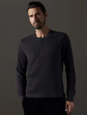 Milford Waffle Henley - Onyx Black