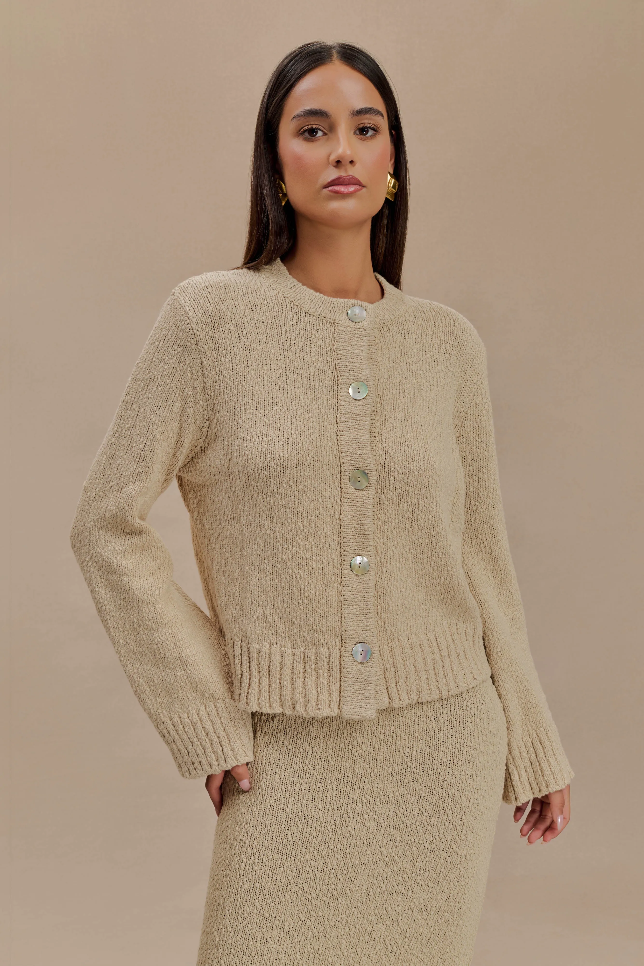 Moira Oversized Boucle Cardigan - Wheat