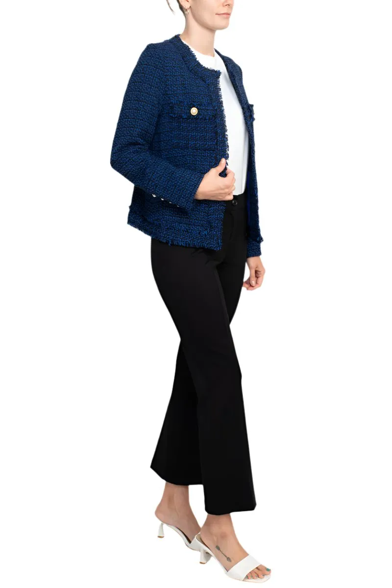 Nanette Lepore open front long sleeve tweed jacket with pockets with mid waist straight ponte pant