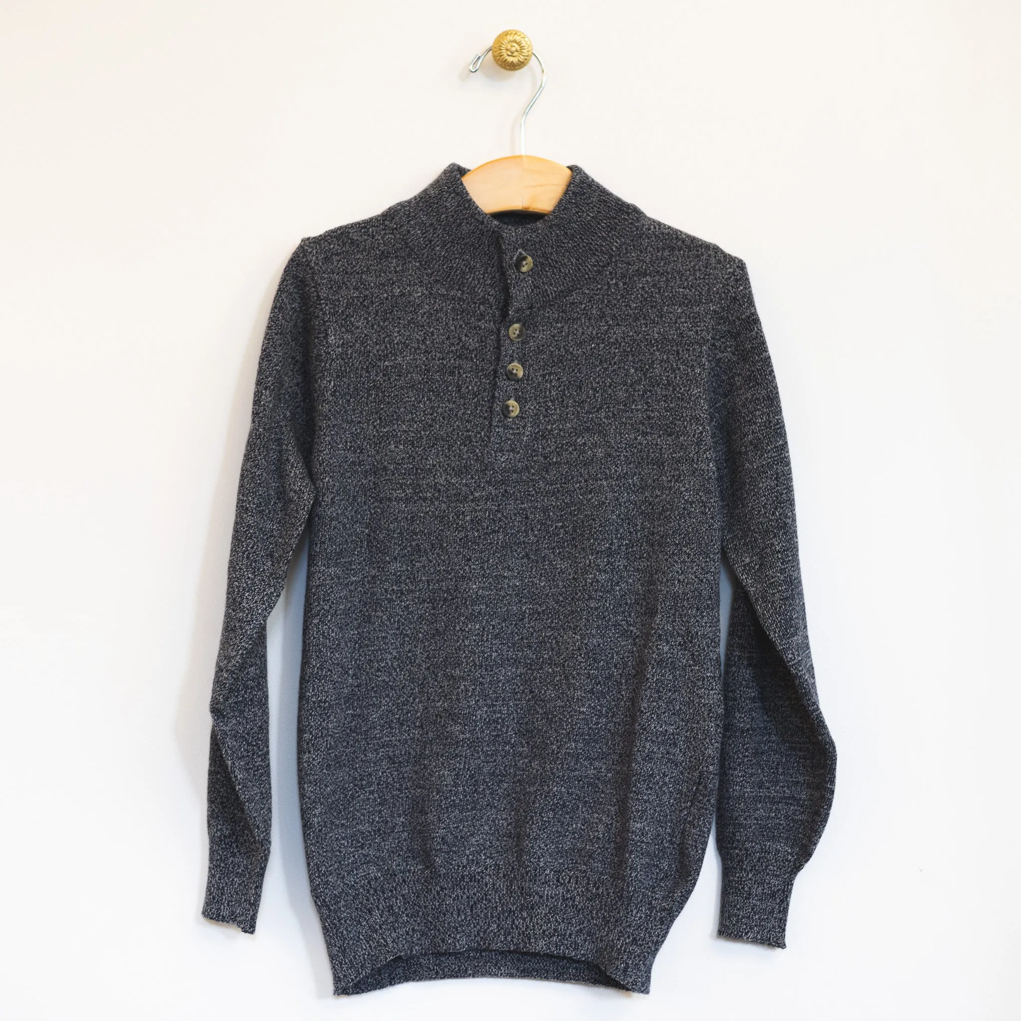 Navy Variegated Henley Sweater