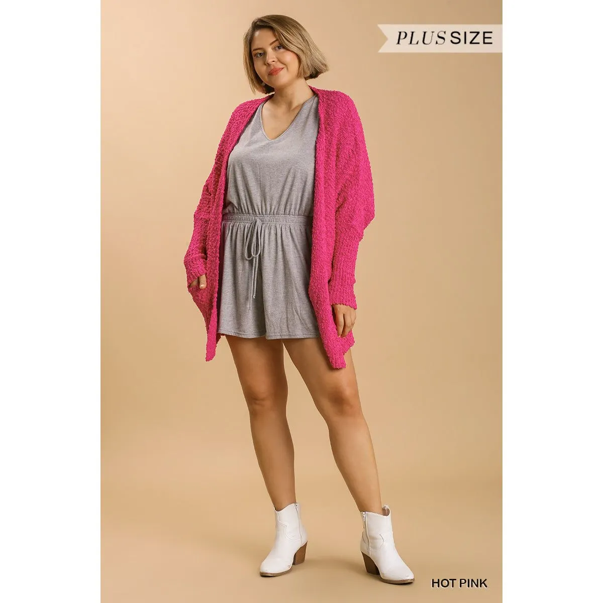 Open Front Plus-size Cardigan Sweater With Pockets